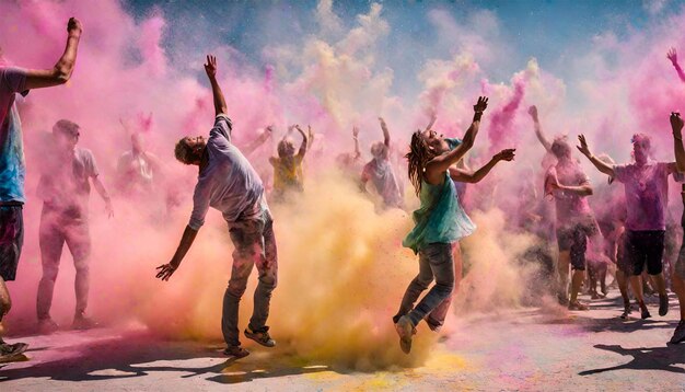 Un gruppo di persone che giocano a Holi, la festa dei colori.