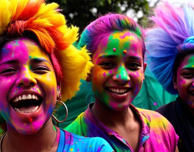 Un gruppo di persone che giocano a Holi, la festa dei colori.