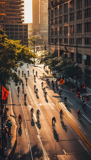 un gruppo di persone che guidano le biciclette lungo una strada