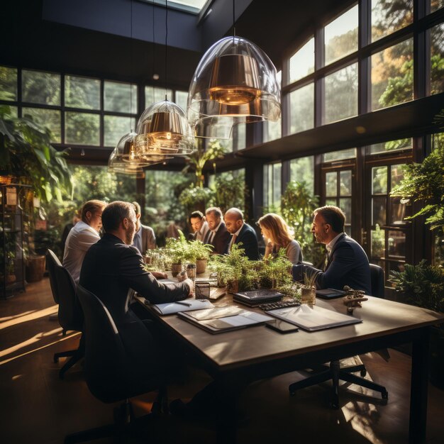 Un gruppo di persone che lavorano a un piano aziendale in un ambiente di ufficio unico