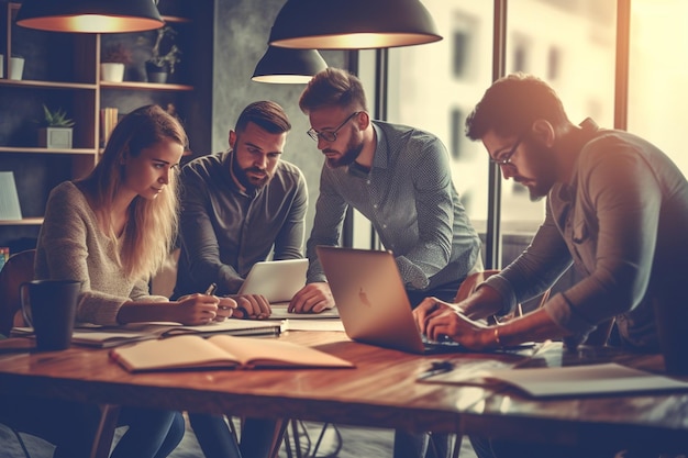 Un gruppo di persone che lavorano a un tavolo con un computer portatile.