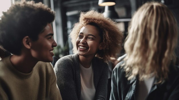 Un gruppo di persone che parlano in un caffè