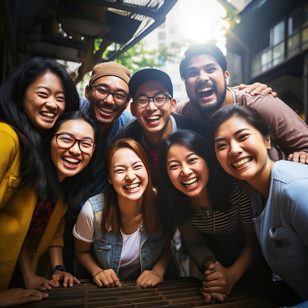 un gruppo di persone che posano per una foto con uno che indossa un cappello che dice "I'm A".