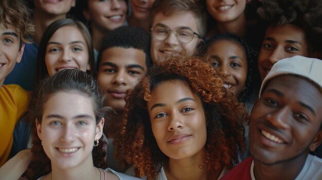 un gruppo di persone che posano per una foto con uno che indossa una camicia rossa che dice im a