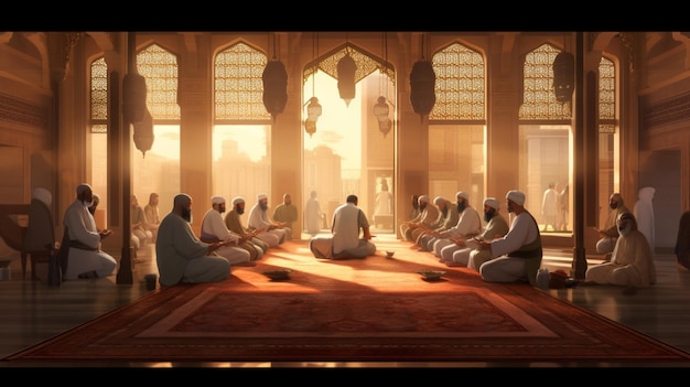 Un gruppo di persone che pregano insieme in una moschea