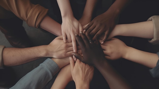 Un gruppo di persone che si tengono per mano in cerchio con una mano sull'altra