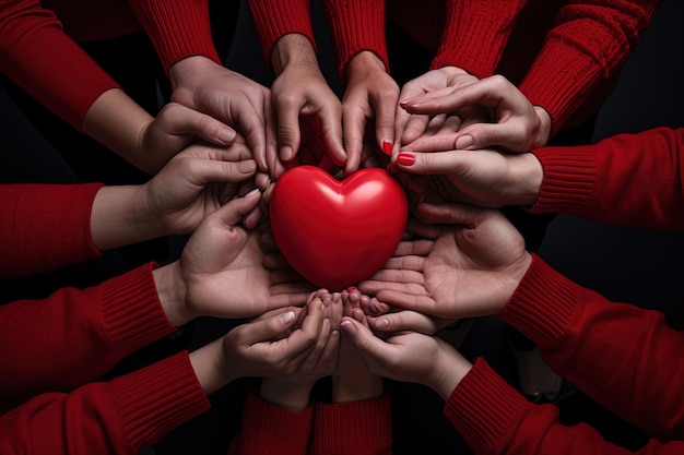 Un gruppo di persone che tengono in mano un cuore rosso
