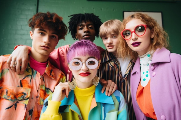 Un gruppo di persone con capelli colorati e occhiali colorati.