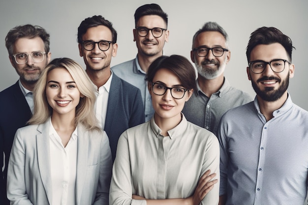 Un gruppo di persone con gli occhiali e una camicia bianca