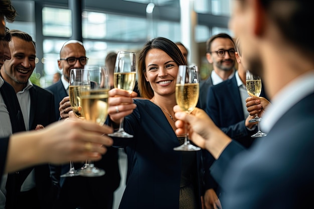 Un gruppo di persone con in mano bicchieri di champagne