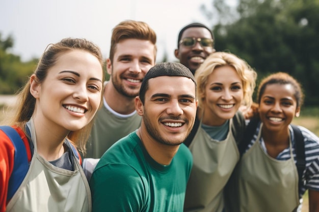 un gruppo di persone con le parole felice e sorridente