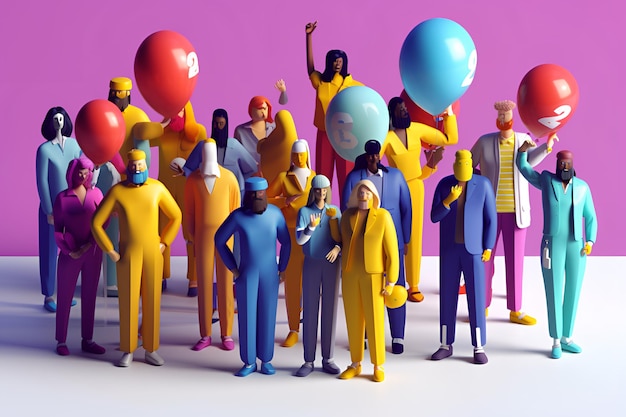 Un gruppo di persone con palloncini e uno ha un palloncino blu.