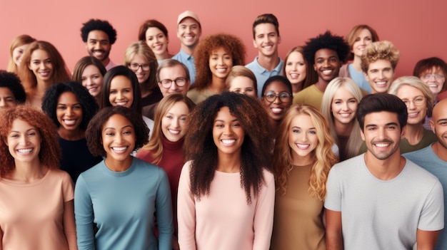 Un gruppo di persone diverse che sorridono e guardano la telecamera