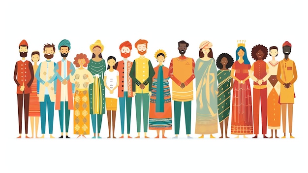 Un gruppo di persone diverse di diverse culture ed etnie si unisce in unità