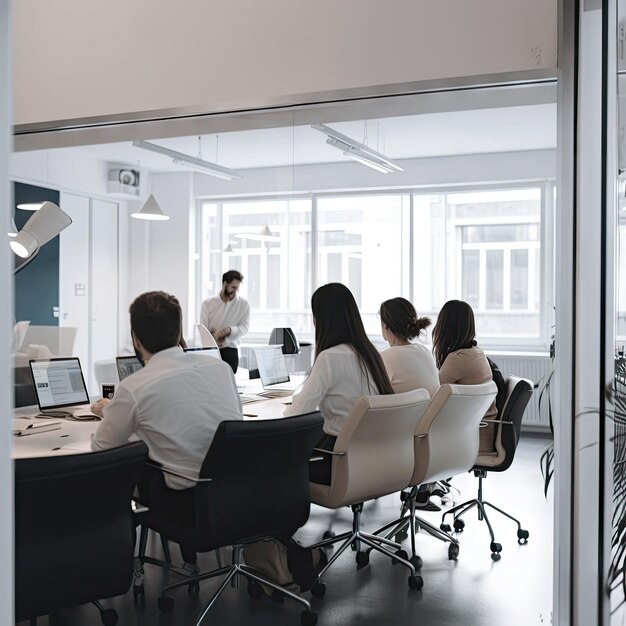 Un gruppo di persone è seduto attorno a un tavolo in un ufficio.