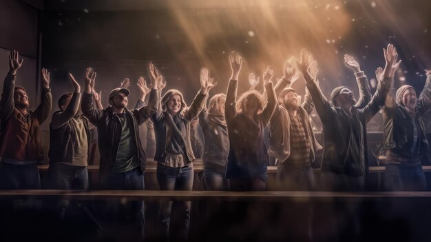 Un gruppo di persone fa il tifo in un club