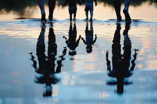 Un gruppo di persone in piedi nell'acqua