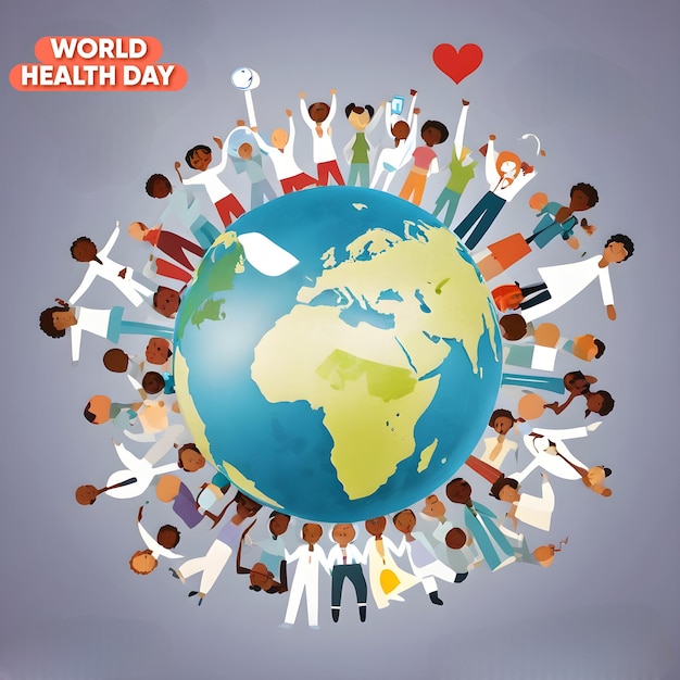 un gruppo di persone in tutto il mondo con le parole World Health Day