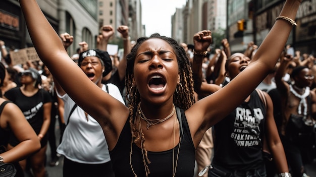 Un gruppo di persone in una protesta a New York