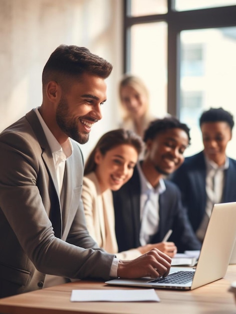 un gruppo di persone in una riunione uno di loro è sorridente e l'altro è sorridente