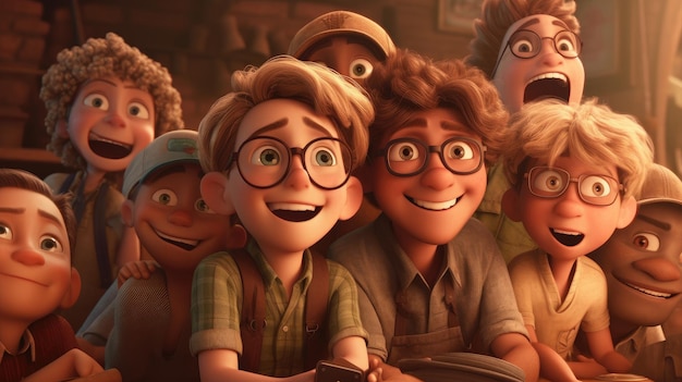 Un gruppo di persone in una stanza con uno di loro con gli occhiali e l'altro con la parola pixar sul davanti.