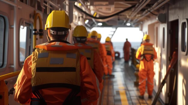 Un gruppo di persone in uniforme arancione e giallo