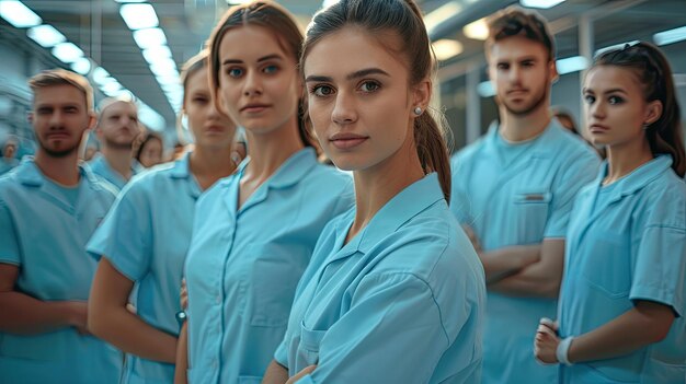 un gruppo di persone in uniforme blu con uno che indossa una camicia blu che dice im una ragazza