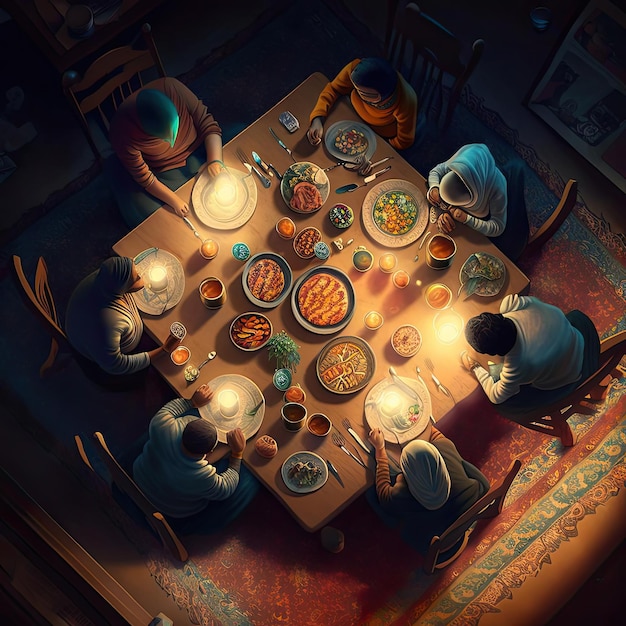 Un gruppo di persone sedute attorno a un tavolo a cenare