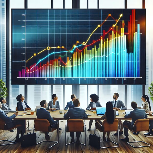 un gruppo di persone si siede a un tavolo con un grafico che dice multicoloron è