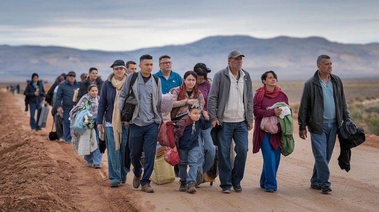 Foto un gruppo di persone sta camminando lungo una strada di terra
