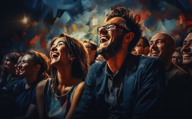 Un gruppo di persone sta ridendo in un auditorium