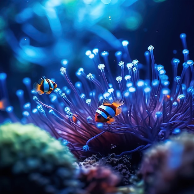 Un gruppo di pesci che nuotano in un anemone Generative AI Art