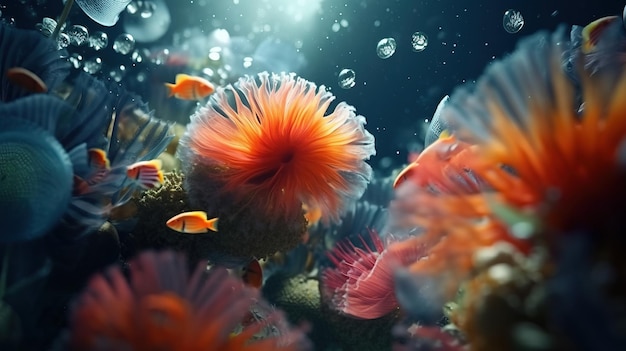 Un gruppo di pesci che nuotano nell'acqua Generative AI Art
