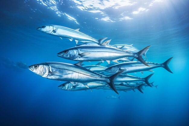 un gruppo di pesci che nuotano nell'oceano