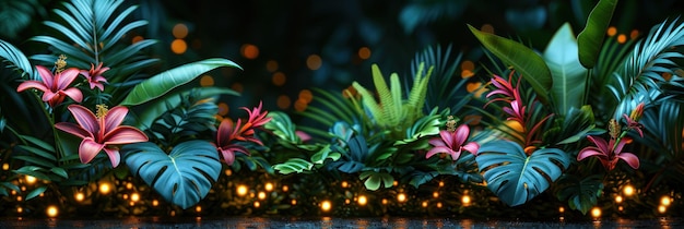 Un gruppo di piante tropicali sullo sfondo di luci brillanti