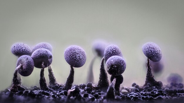 un gruppo di piccoli funghi sono mostrati in un gruppo