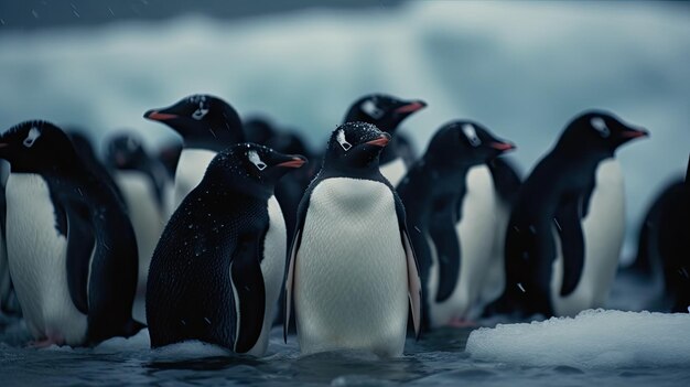 un gruppo di pinguini stretti insieme nel mare