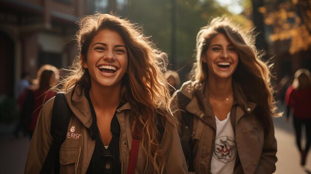 Un gruppo di ragazze sta camminando in fila con sopra la parola ". "