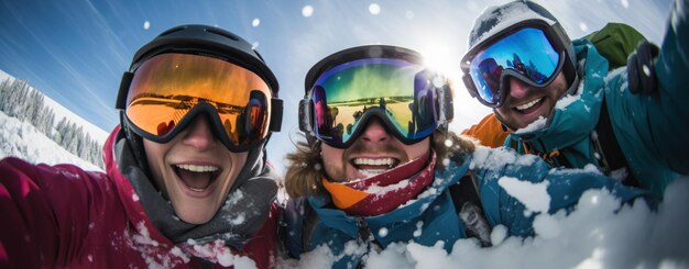 Un gruppo di sciatori che indossano occhiali da sci e guanti