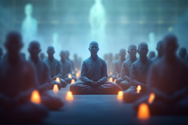 un gruppo di statue di Buddha sedute in cerchio