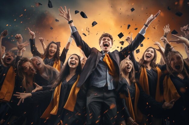 Un gruppo di studenti che festeggia la loro laurea Generative ai