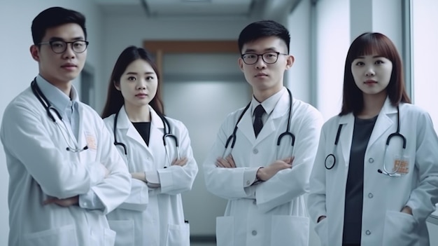 Un gruppo di studenti di medicina si trova nel corridoio di un ospedale.