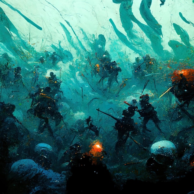 un gruppo di subacquei sta nuotando in un serbatoio con un gruppo di scuba diver.