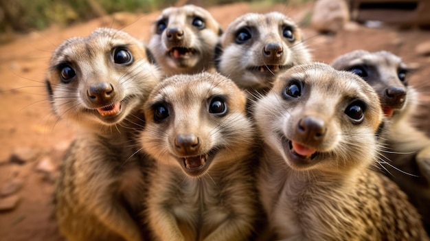 Un gruppo di suricati alzando lo sguardo