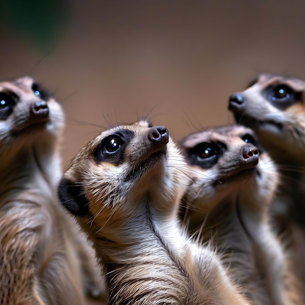 Un gruppo di suricati che guardano insieme