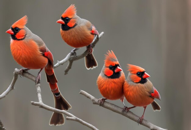 Un gruppo di uccelli con piume rosse sulla testa è seduto su un ramo.