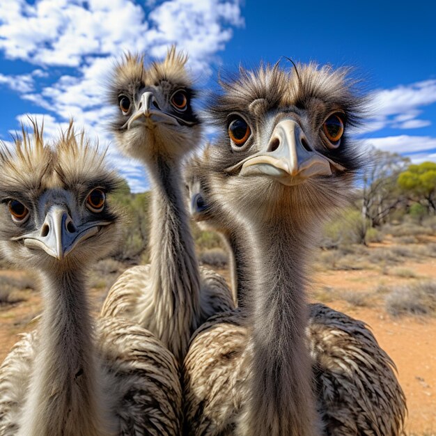 Un gruppo di uccelli Emu in natura