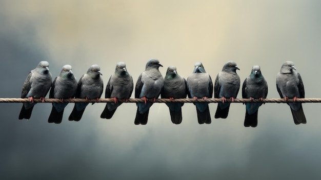 Un gruppo di uccelli seduti su un filo