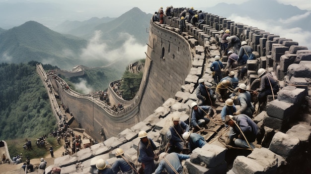 un gruppo di uomini si siede in cima a un muro e guarda il mondo che passa.