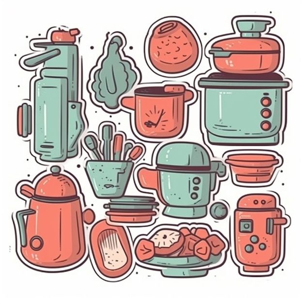 Un gruppo di utensili da cucina e utensili sono disposti in un cerchio generativo ai